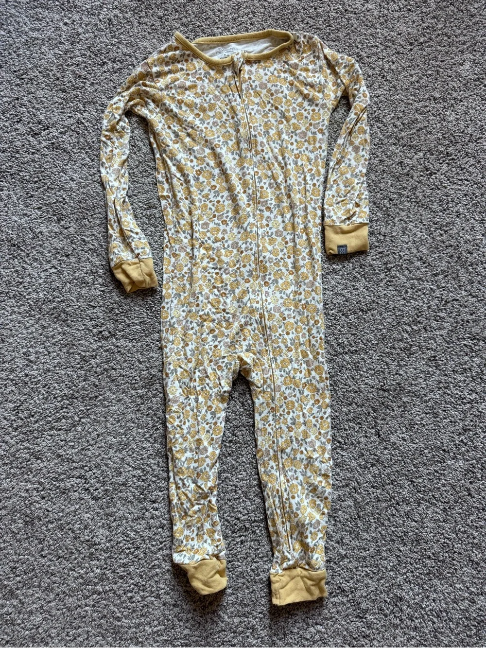 Cozy Yellow Floral Zip-Front Kids Footed Pajamas
